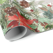 Waterverf Poinsettia Pine Waterval Gestreept Cadeaupapier (Rol Hoek)