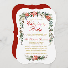 Waterverf Poinsettia Red Gold kerstparty Kaart