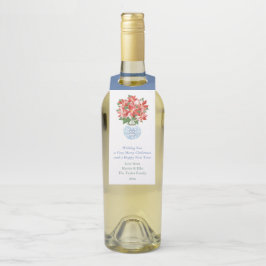 Waterverf Poinsettia Red Green Prettige feestdagen Flessenhanger