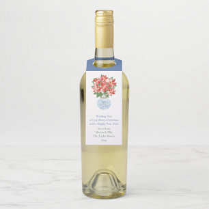 Waterverf Poinsettia Red Green Prettige feestdagen Flessenhanger