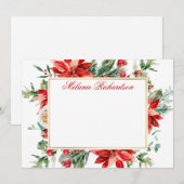 Waterverf Poinsettia Rood Bloemengebladerte Goud Notitiekaartje (Voorkant / Achterkant)