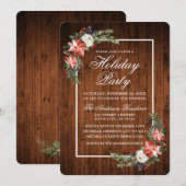 Waterverf Poinsettia Rustic Wood Holiday Partij Kaart (Voorkant / Achterkant)