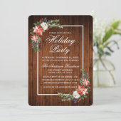 Waterverf Poinsettia Rustic Wood Holiday Partij Kaart (Staand voorkant)