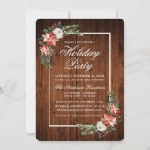 Waterverf Poinsettia Rustic Wood Holiday Partij Kaart (Voorkant)