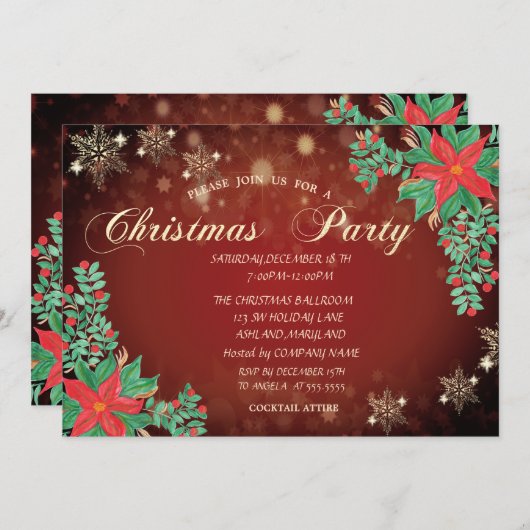 Waterverf Poinsettia Snowflakes kerst Kaart (Voorkant / Achterkant)