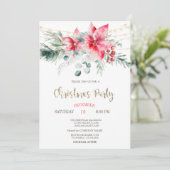 Waterverf Poinsettia Stars Lights Kerst Kaart (Staand voorkant)