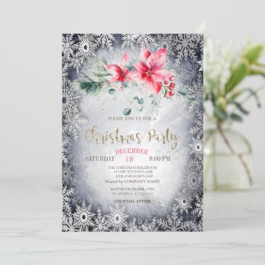 Waterverf Poinsettia Sterren Kerstmis Kaart (Staand voorkant)