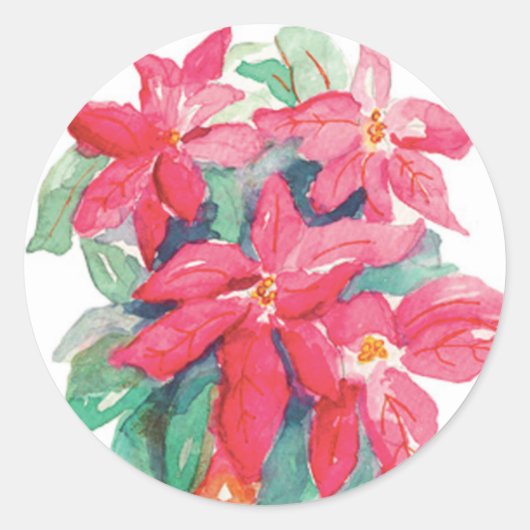Waterverf Poinsettia-Sticker Ronde Sticker (Voorkant)
