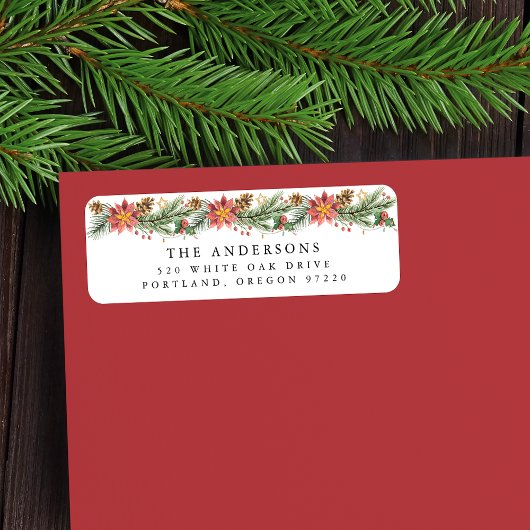  Waterverf Poinsettia Vakantie Etiket