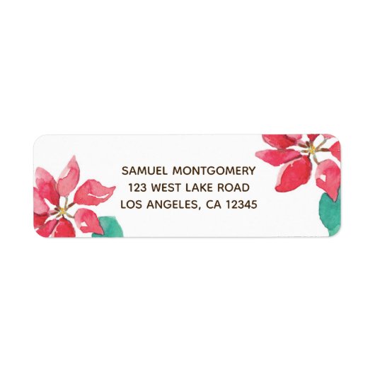 Waterverf Poinsettia Vakantie retour adres label (Voorkant)