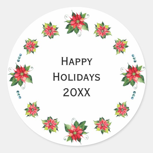 Waterverf Poinsettia - Vakantiecirkel Ronde Sticker (Voorkant)