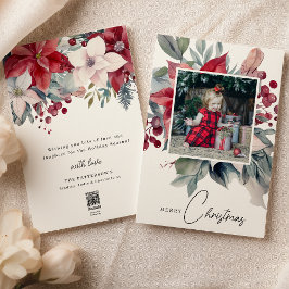 Waterverf Poinsettia Vrolijk Kerstfeest Foto Feestdagenkaart