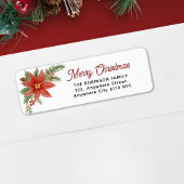 Waterverf Poinsettia Vrolijke kerstvakantie Etiket