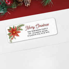 Waterverf Poinsettia Vrolijke kerstvakantie Etiket