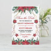 Waterverf Poinsettia Wedding Save the Date Kaart (Staand voorkant)