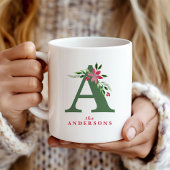 Waterverf Poinsettia & Winter Greenery Monogram Koffiemok