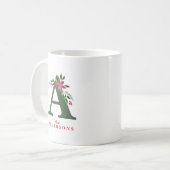 Waterverf Poinsettia & Winter Greenery Monogram Koffiemok (Voorkant links)