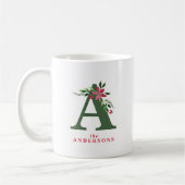 Waterverf Poinsettia & Winter Greenery Monogram Koffiemok (Links)