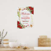 Waterverf Poinsettia Winter Weddenschap Welkom Poster (Keuken)
