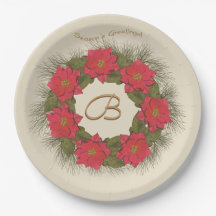 Waterverf Poinsettia Wreath - Monogrammen