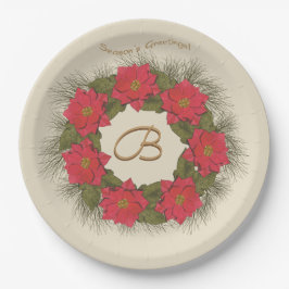 Waterverf Poinsettia Wreath - Monogrammen Papieren Bordje