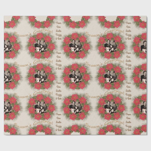 Waterverf Poinsettia Wreator met Uw Foto Cadeaupapier (Vlak)