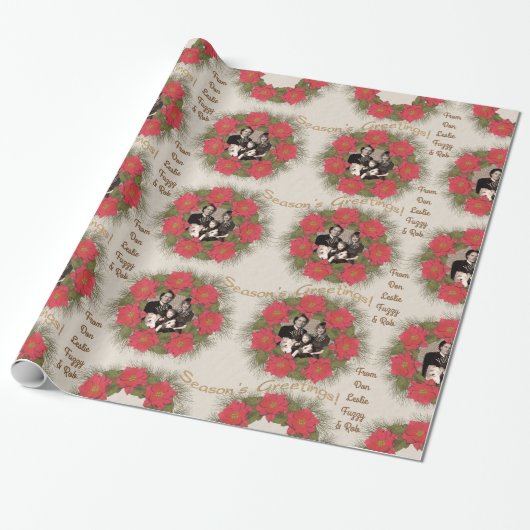 Waterverf Poinsettia Wreator met Uw Foto Cadeaupapier (Uitgerold)