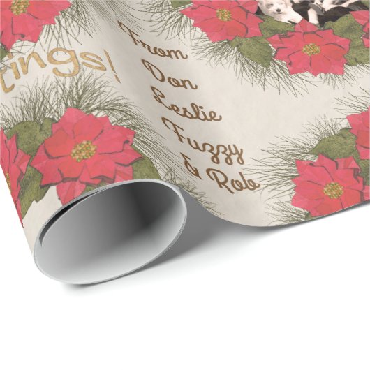 Waterverf Poinsettia Wreator met Uw Foto Cadeaupapier (Rol Hoek)