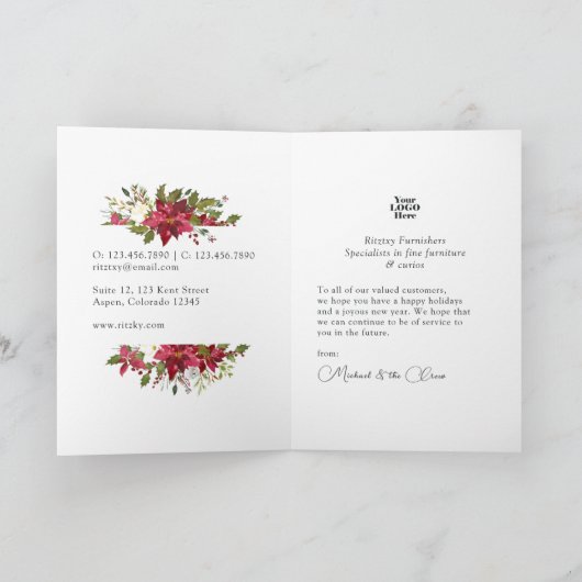 Waterverf Poinsettia Zakelijke kerstgroet Kaart (Binnen)