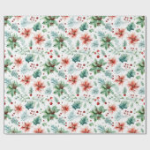 Waterverf Poinsettias en bessen Kerstmis Cadeaupapier (Vlak)