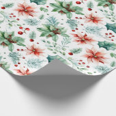 Waterverf Poinsettias en bessen Kerstmis Cadeaupapier (Hoek)