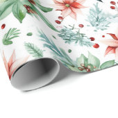 Waterverf Poinsettias en bessen Kerstmis Cadeaupapier (Rol Hoek)