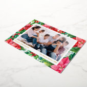 Waterverf Poinsettia's en Bessen Prettig Kerstfees Folie Feestdagenkaart (Gedraaid)