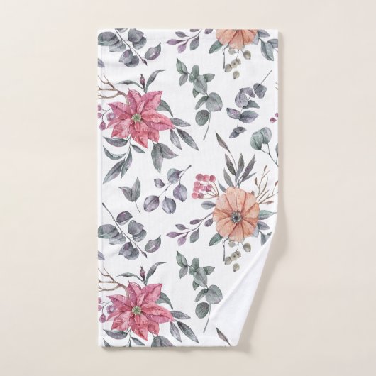 Waterverf Poinsettias en Eucalyptus Bad Handdoek (Handdoek)
