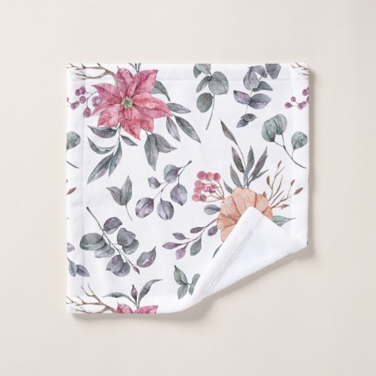 Waterverf Poinsettias en Eucalyptus Bad Handdoek (Wasdoekje)