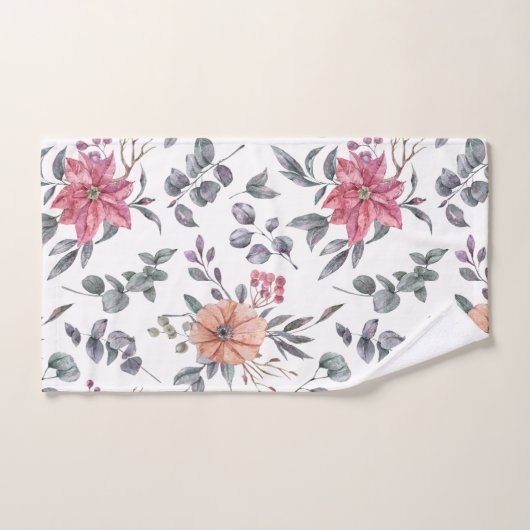 Waterverf Poinsettias en Eucalyptus Bad Handdoek (Handdoek)
