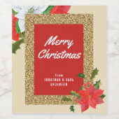 Waterverf Poinsettias Faux Glitter Gold Kerstmis Wijn Etiket (Enkel label)