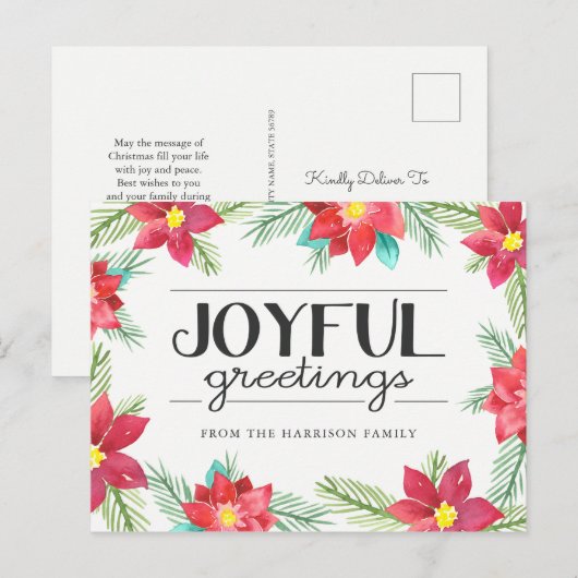 Waterverf Poinsettias Holiday Briefkaart (Voorkant / Achterkant)