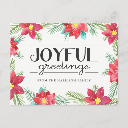 Waterverf Poinsettias Holiday Briefkaart (Voorkant)