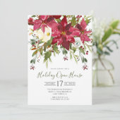 Waterverf Poinsettias Holiday Open House Kaart (Staand voorkant)