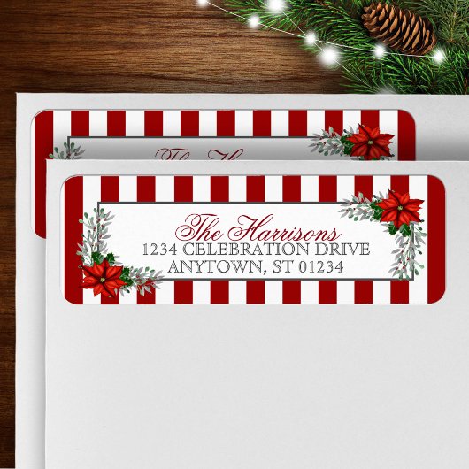 Waterverf Poinsettias Kerstmis Etiket