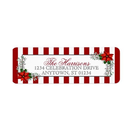 Waterverf Poinsettias Kerstmis Etiket (Voorkant)