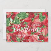 Waterverf Poinsettias Vrolijk Kerstfeest Feestdagenkaart (Voorkant)