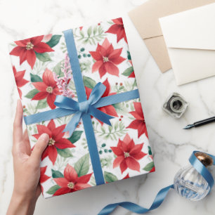 Waterverf-poinsettiaspatroon Cadeaupapier