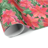 Waterverf Pointsettia Kerst Patroon Cadeaupapier (Rol Hoek)