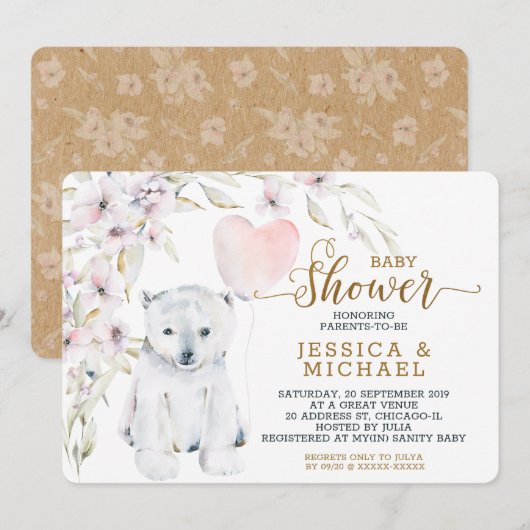 Waterverf Polair Beer Genderneutraal Baby shower Kaart (Voorkant / Achterkant)