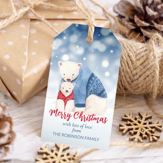 Waterverf polaire beren met Scandinavische truien Cadeaulabel