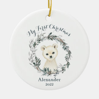 Waterverf Polar Beer Baby eerste Kerstmis Keramisch Ornament