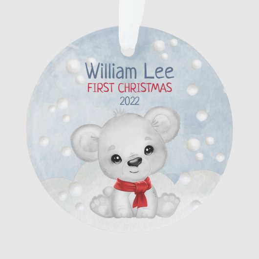 Waterverf Polar Beer Baby eerste Kerstmis Ornament (voorkant)