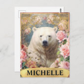 Waterverf Polar Beer en Roze Rozen Briefkaart (Voorkant / Achterkant)